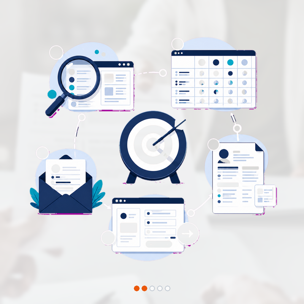 Target board connects role discovery, fit scoring, tailored document, submission portal, and first follow-up message.