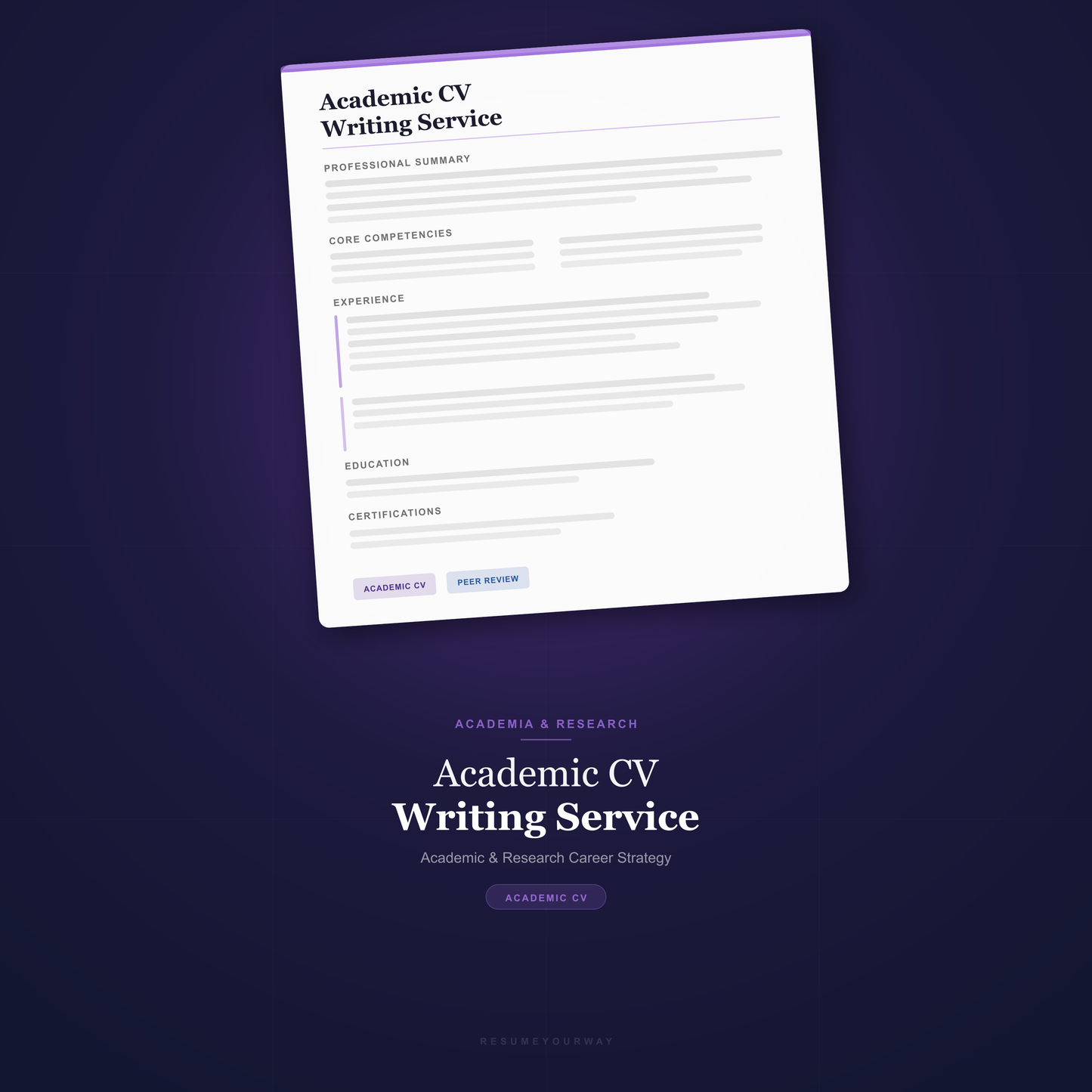 Academic CV and faculty resume writing service for higher education professionals by ResumeYourWay