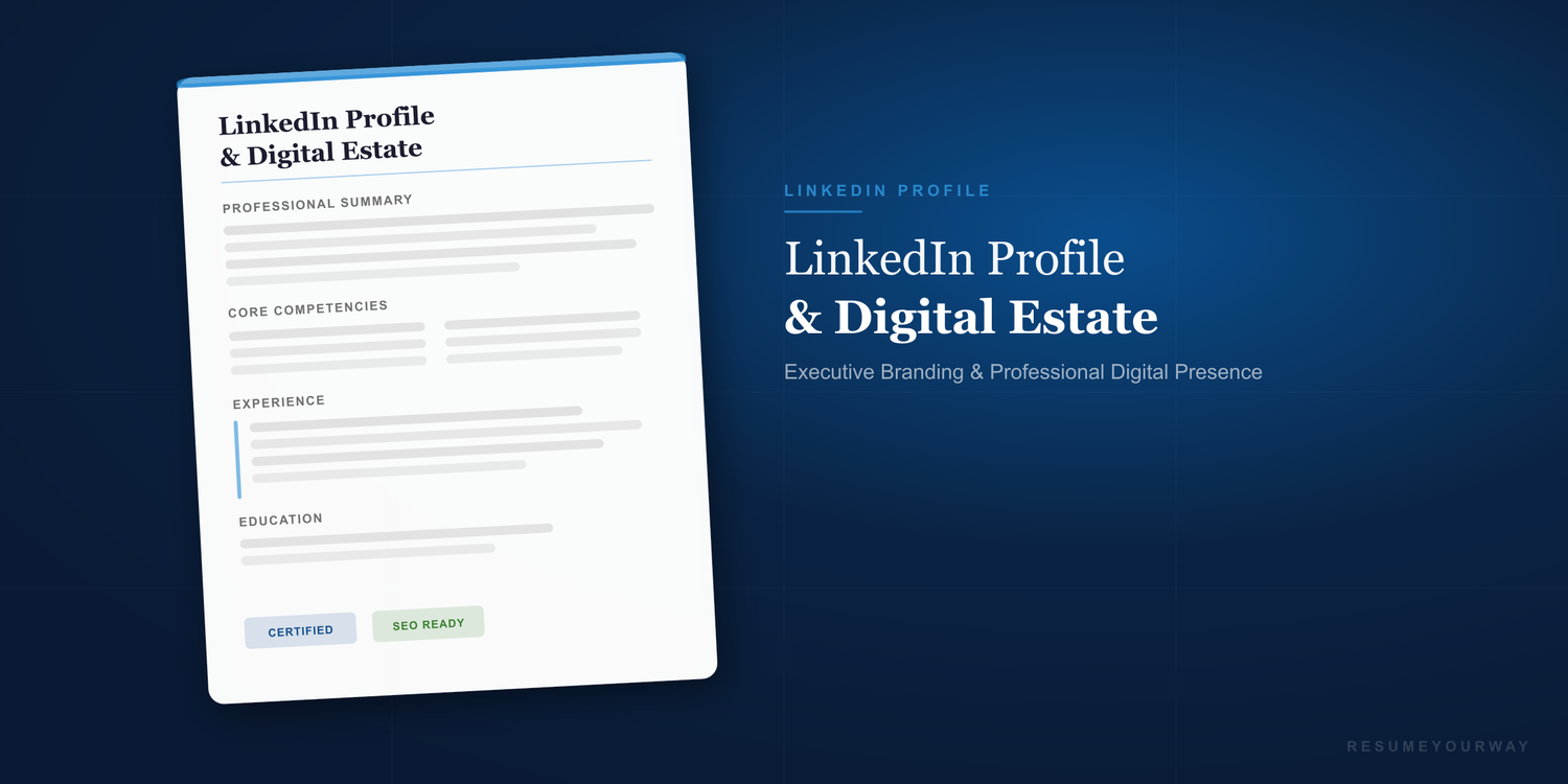 LinkedIn profile writing and digital estate architecture collection banner with professional digital presence optimization by ResumeYourWay
