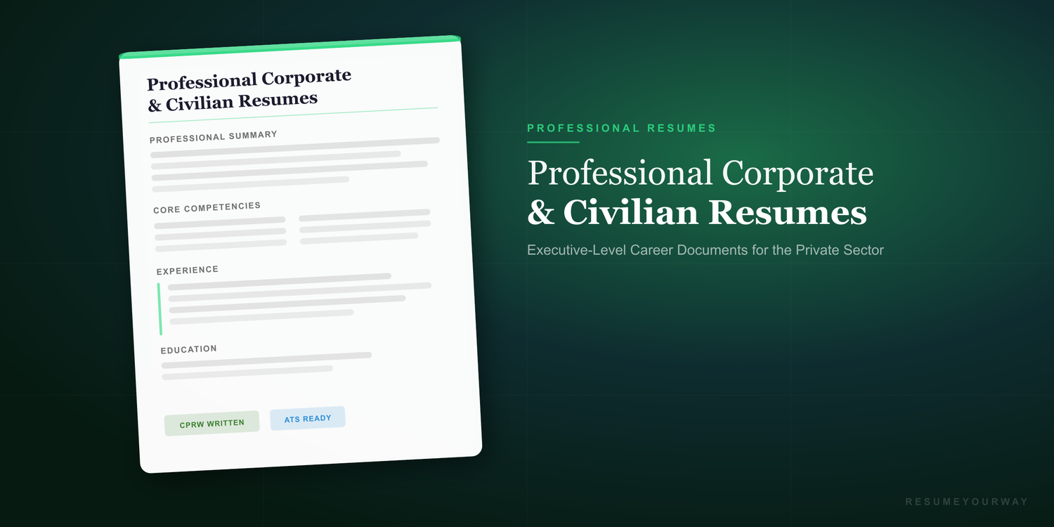 Professional corporate and civilian resume writing collection banner with ATS-optimized career documents by ResumeYourWay