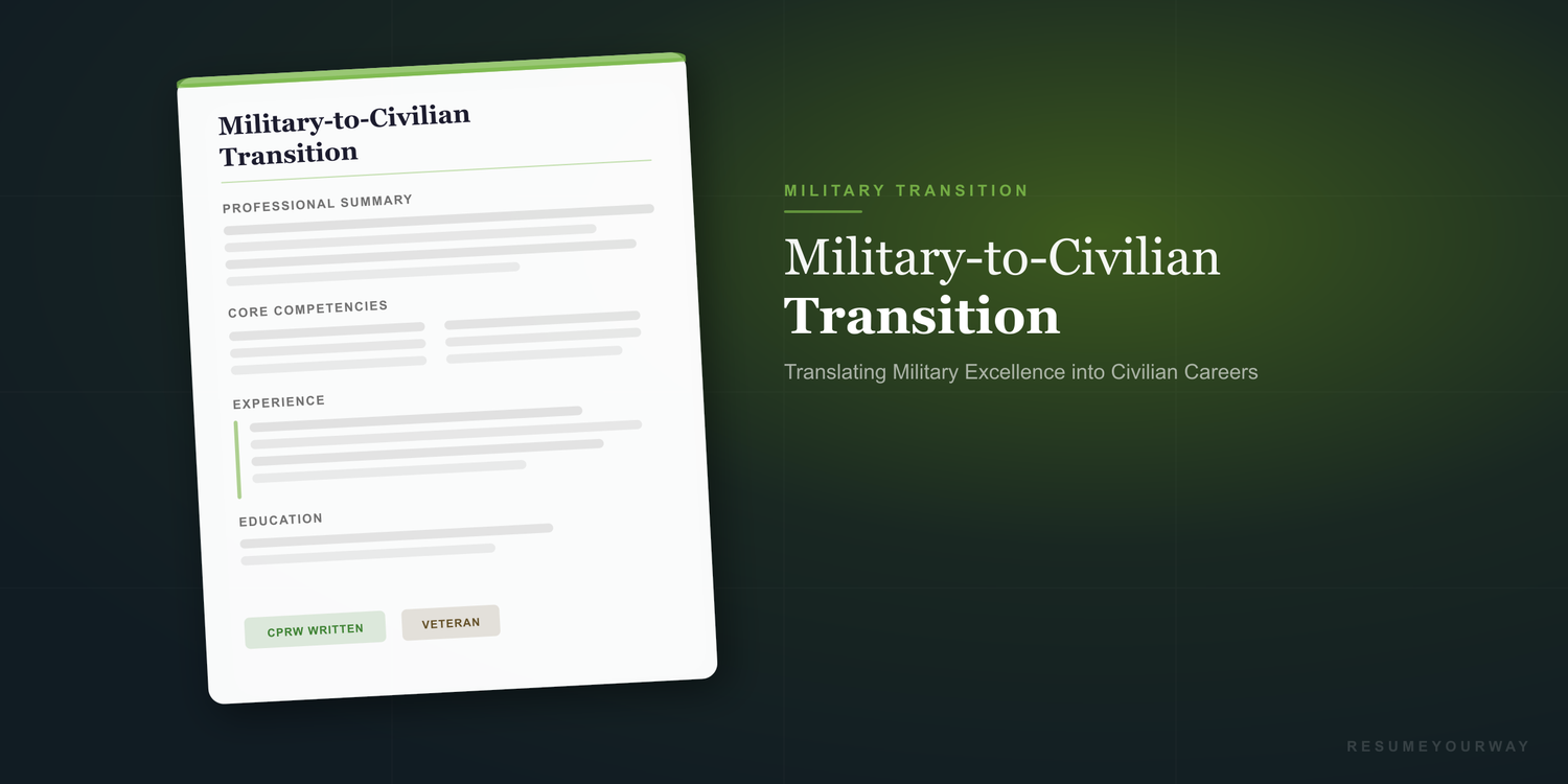 Military-to-civilian transition resume collection banner with veteran career translation services by ResumeYourWay