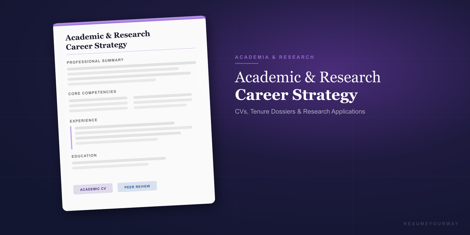 Academic and research career strategy collection banner with CV writing and scholarly application services by ResumeYourWay