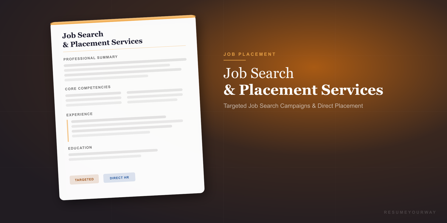 Job search and placement services collection banner with managed job search and hiring assistance by ResumeYourWay