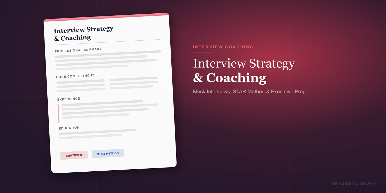 Interview strategy and coaching collection banner with mock interview preparation and hiring practice by ResumeYourWay