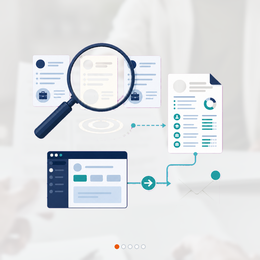 Search lens moves across a small set of role cards to one tailored resume and one clean submission route.