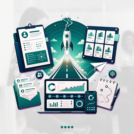Career launch command board connecting resume, networking messages, target list, outreach plane, and progress dashboard around a central launch path.