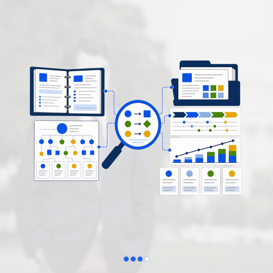 Policy brief and public-program map convert into an enterprise strategy portfolio with rising impact charts.