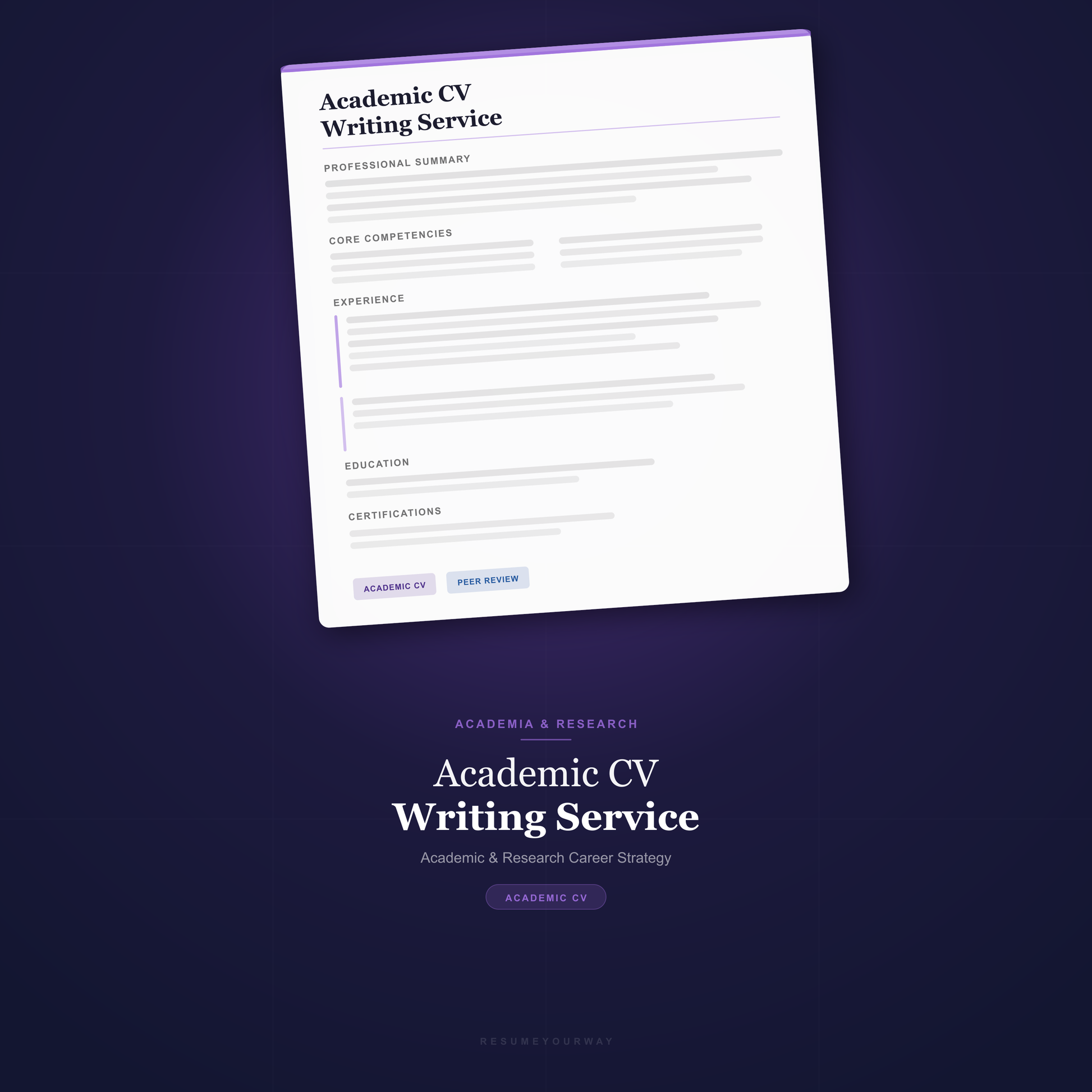 Academic CV and faculty resume writing service for higher education professionals by ResumeYourWay