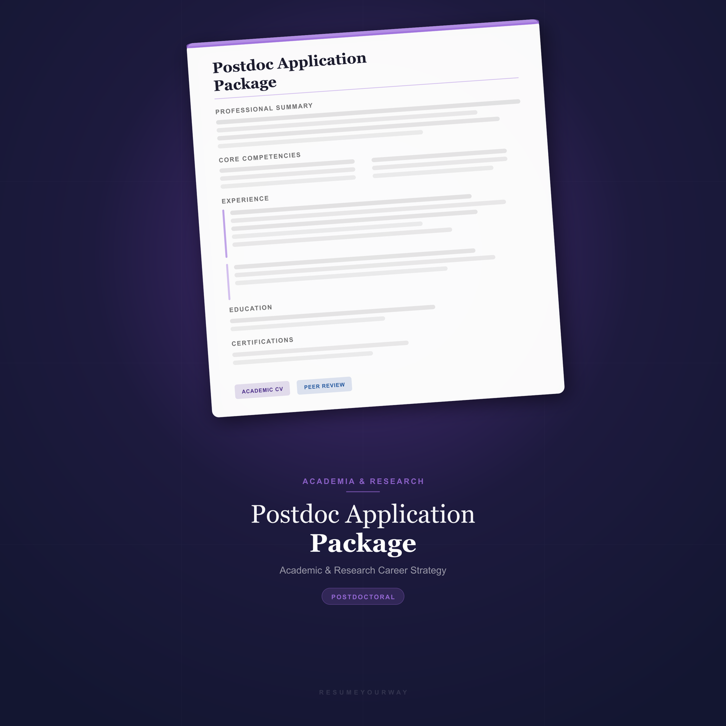 Postdoc application package with research CV and PI-targeted cover letter for academic careers by ResumeYourWay