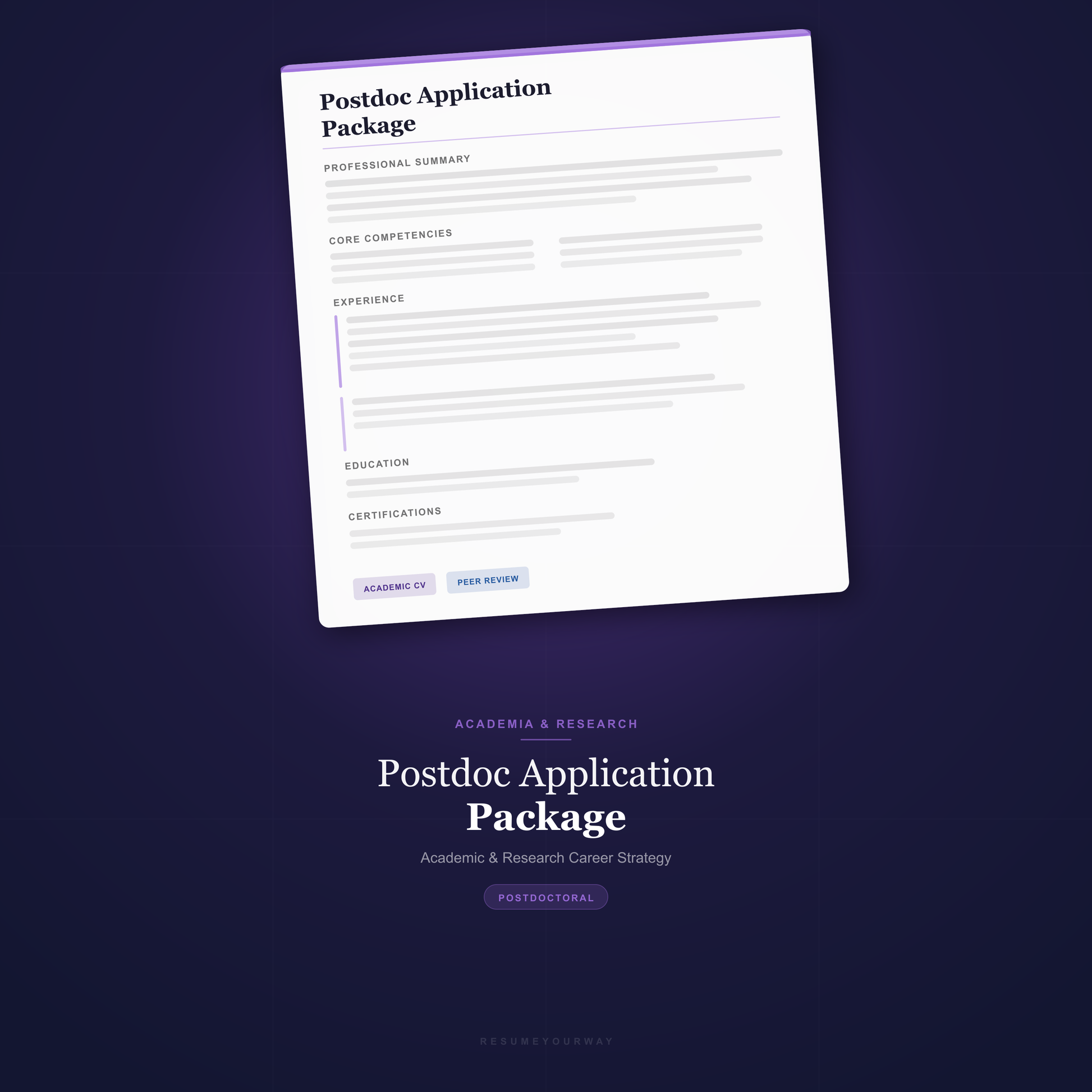 Postdoc application package with research CV and PI-targeted cover letter for academic careers by ResumeYourWay