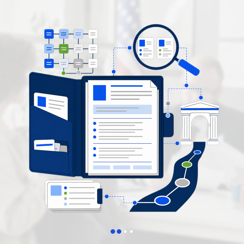 Mid-career federal portfolio with a detailed resume, competency grid, announcement-matching lens, and referral pathway.