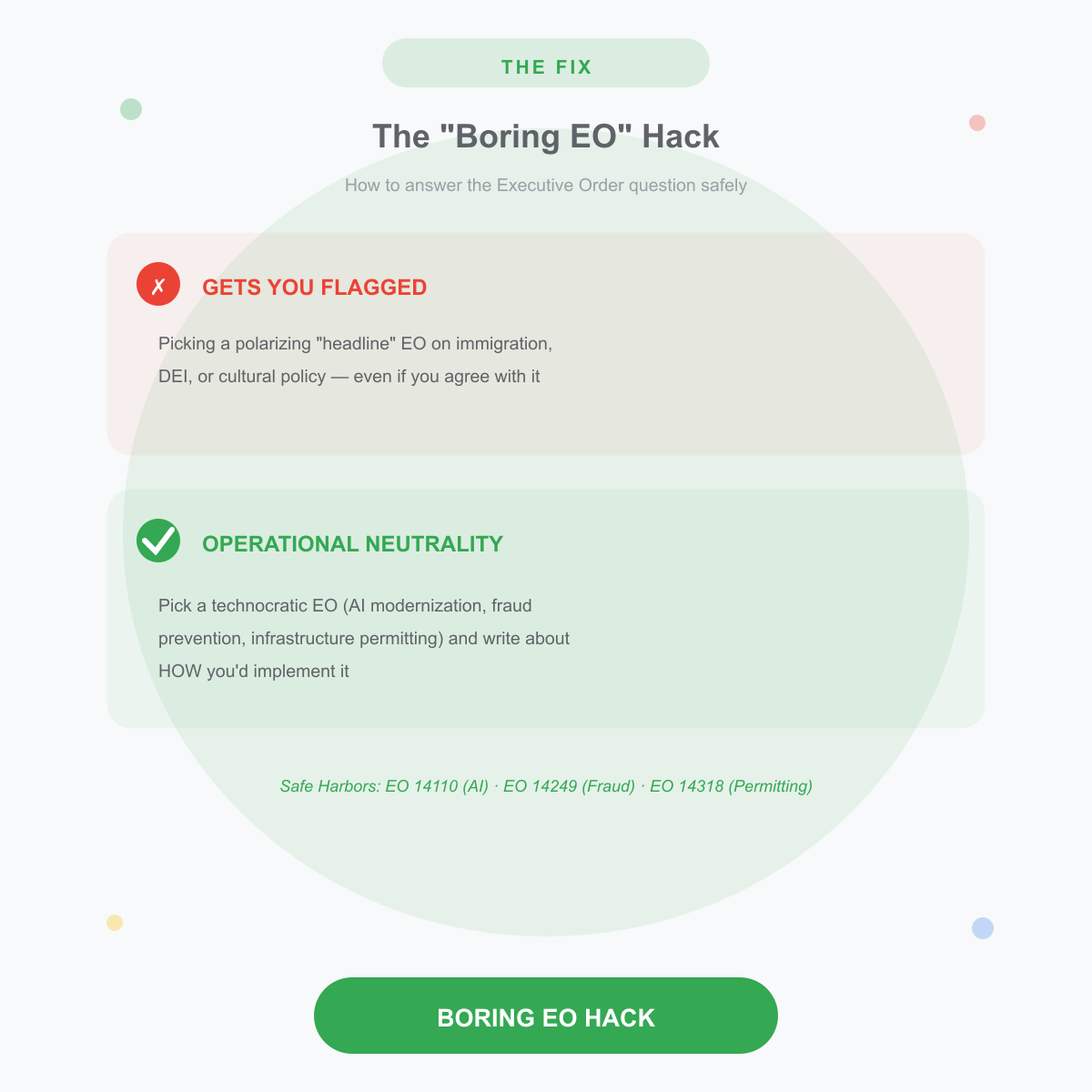 The executive order hack showing how to use boring but effective compliance strategies to pass federal resume screening